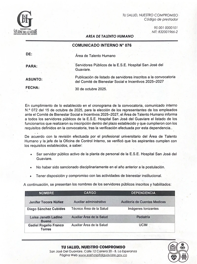 Listado de servidores inscritos